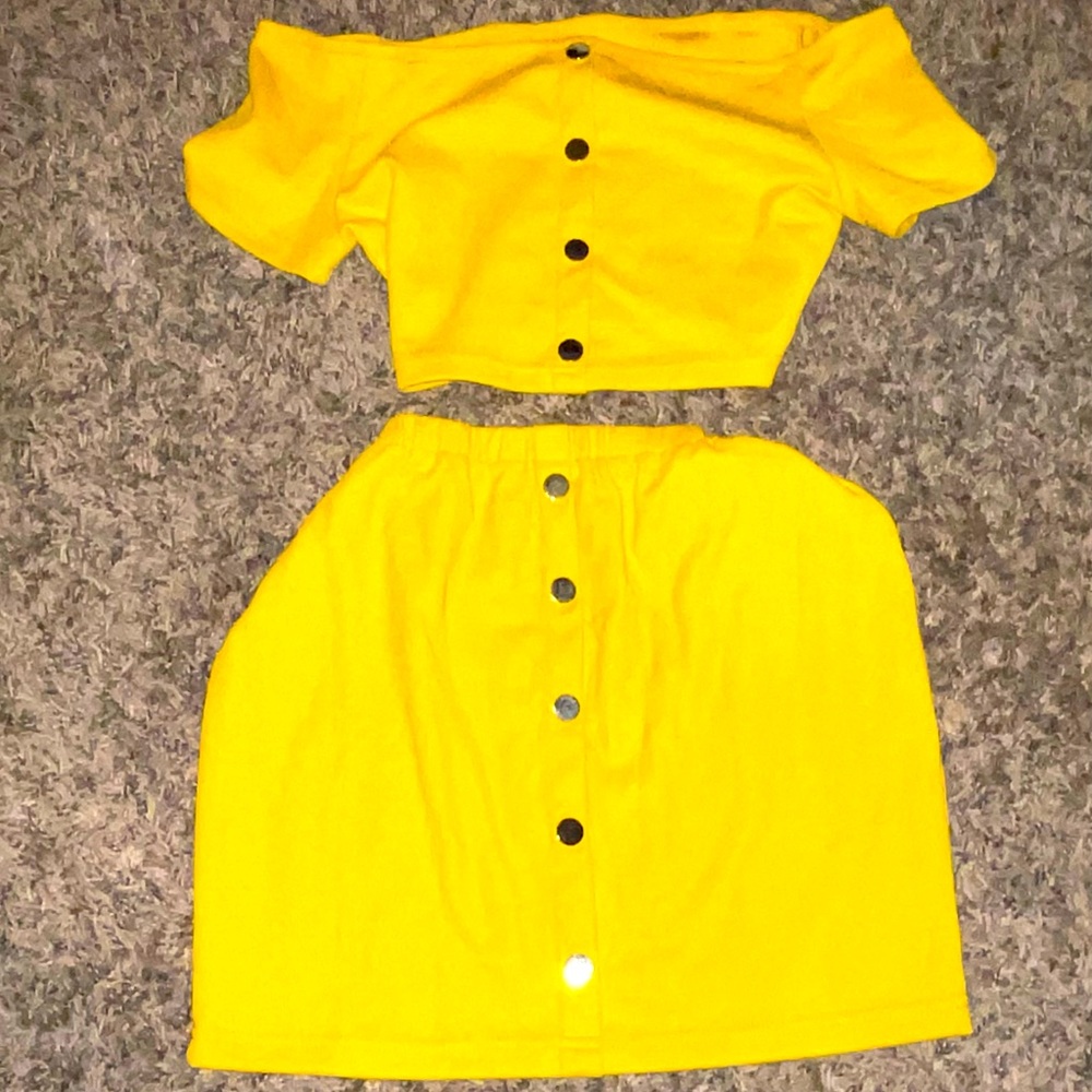 2 piece yellow skirt set
